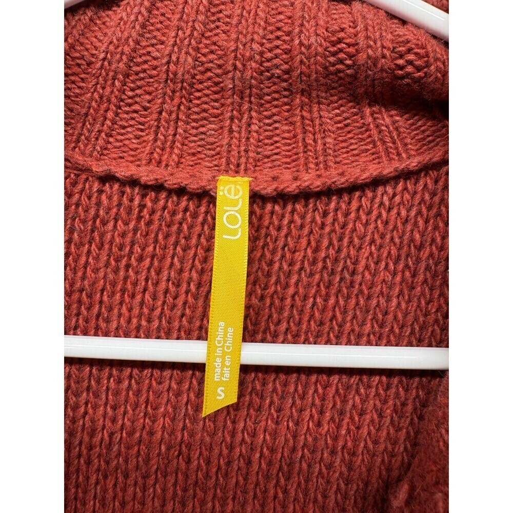 LOLE Womens Cable Knit Sweater Sz S Red Wool High Neck Long Sleeve Full Zip - Picture 2 of 8
